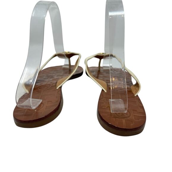 Tory Burch Thora Thong Sandals Flip Flops Patent Leather Ivory Gold Size US 8 - Picture 10 of 14